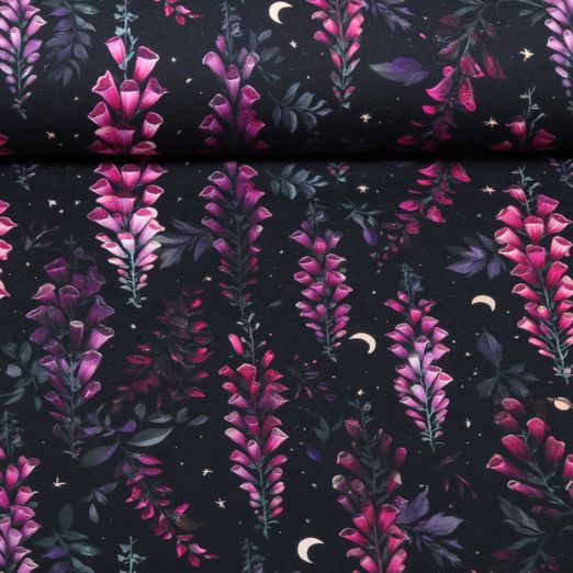 Sweat d'été - Stenzo Digital French Terry à fleurs, Noir et Violet