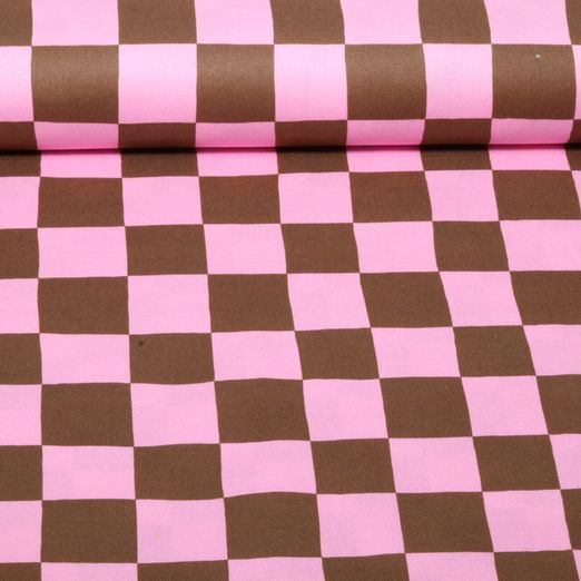 Toile canevas en coton - Motif à carreaux rose et marron imprimé en impression numérique Toile canevas en coton - Motif à carreaux rose et marron imprimé en impression numérique