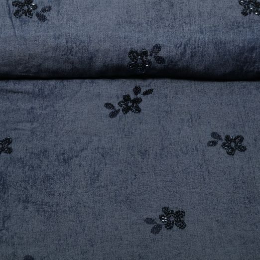 Blusenjeans - Bestickt Blumen Perlen Pailletten Navy