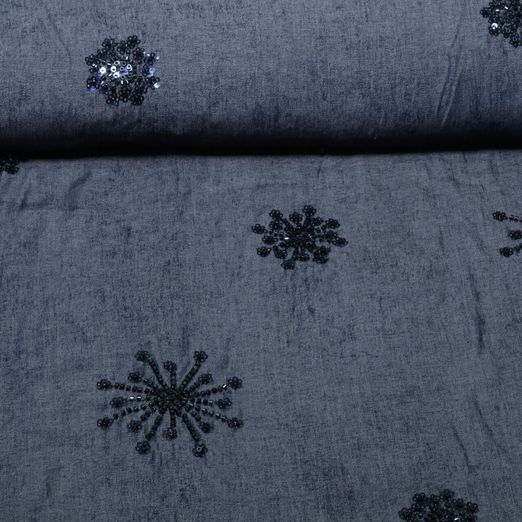 Blusenjeans - Bestickt Sterne Perlen Pailletten Navy