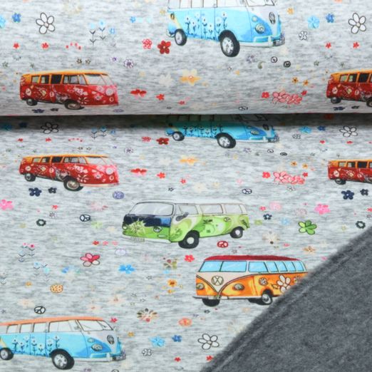 Alpenfleece - Digital Campingbus Flower Power Grau Alpenfleece - Digital Campingbus Flower Power Grau