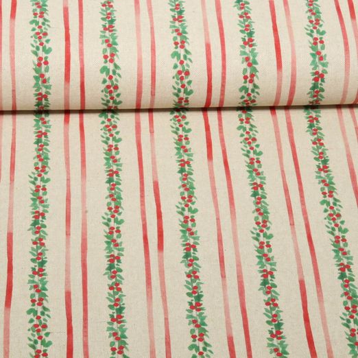Toile canevas en coton - Linge de table aspect lin X-MAS guirlande beige