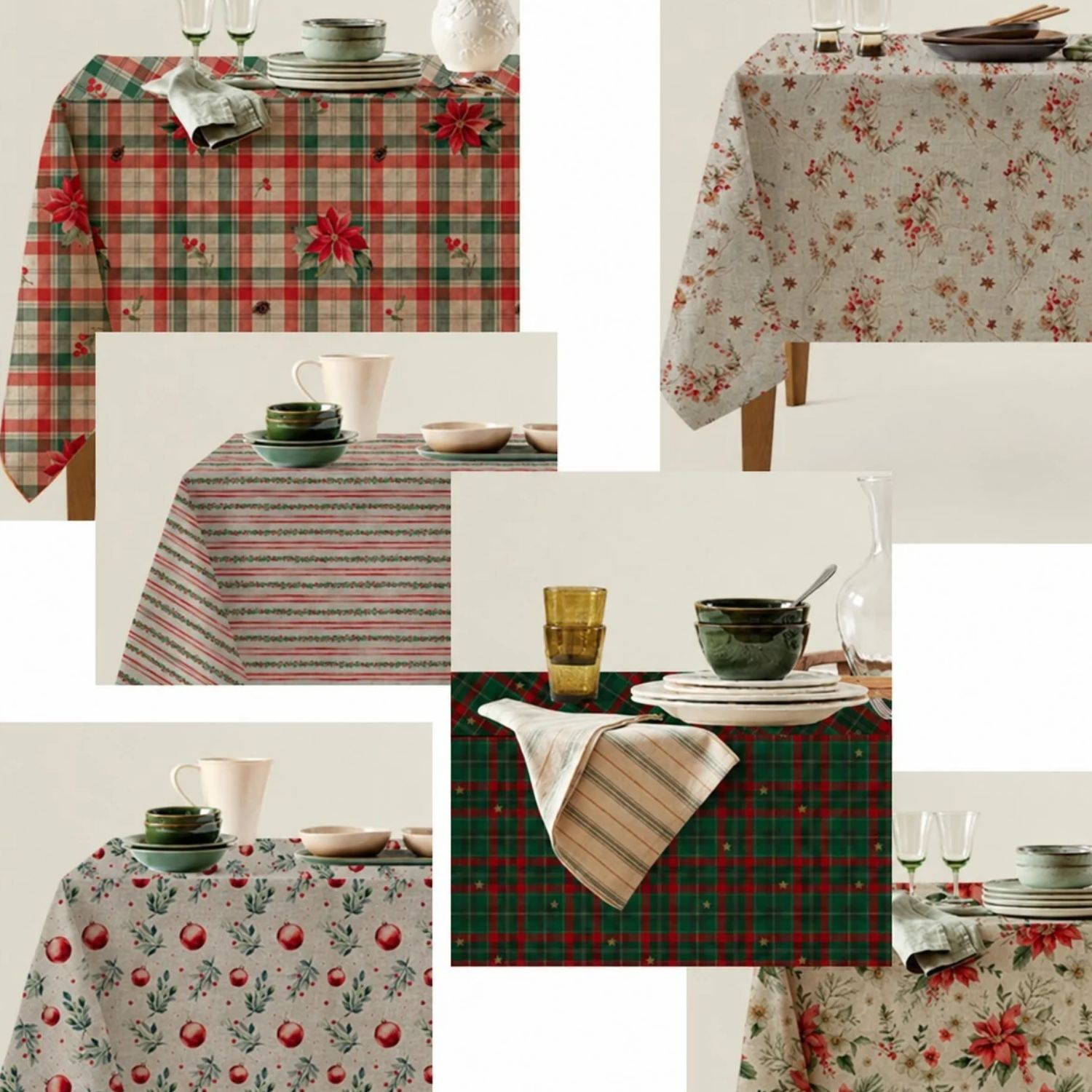 Toile canevas en coton - Linge de table aspect lin déco de Noël beige-1 Toile canevas en coton - Linge de table aspect lin déco de Noël beige-1