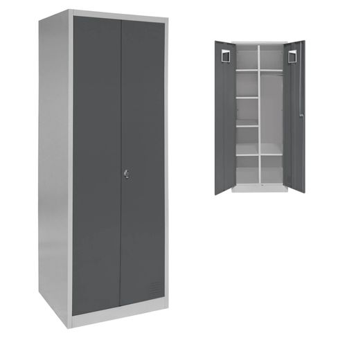 Garderobenschrank Doppelspind 180 x 60 x 50 mit Flügeltüren, Einlegeböden und Kleiderstange