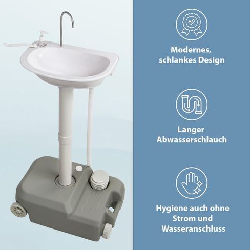 Mobiles Camping Waschbecken mit Fußpumpe und Seifenspender