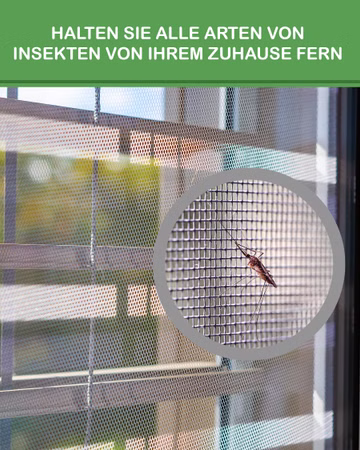 Fliegengitter Fenster - 2x 150x300 cm anthrazit Durchsichtiges & Kürzbares Fliegennetz mit 5,6m Klettband, Farbe: Schwarz