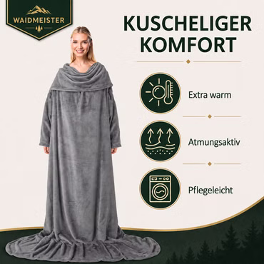 Kuscheldecke mit Ärmeln XXL, Farbe: Silbergrau