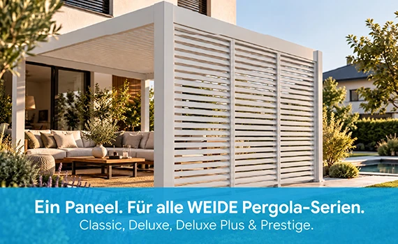 Seitenwand Pergola Paneel Horizontal an Weide Pergola montiert auf einer Terrasse
