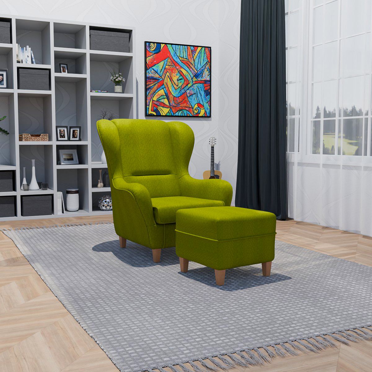 Ohrensessel mit Hocker Sofia Vienna hellgrün