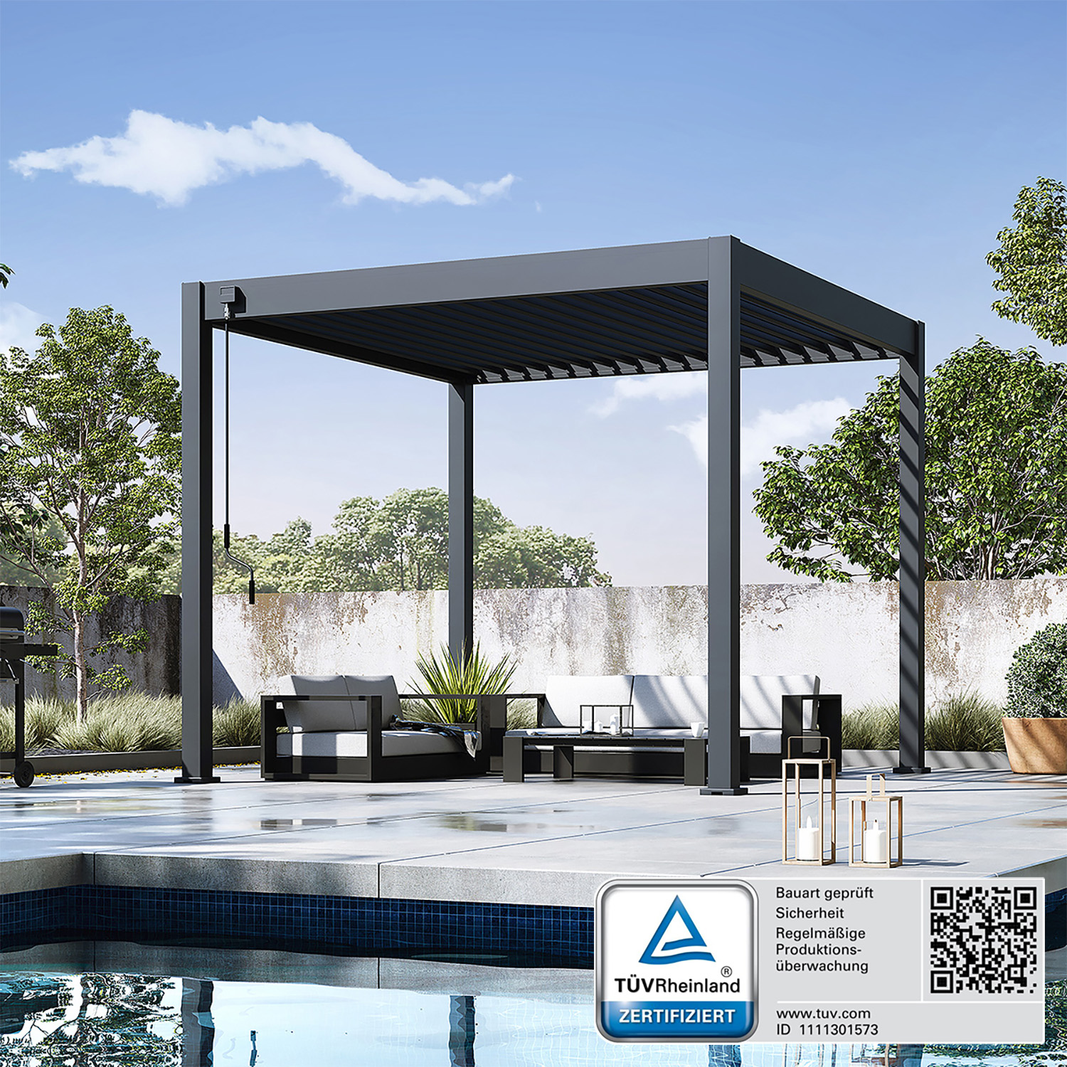 Weide Pergola Classic Pavillon Terrassenüberdachung Aluminium 3 x 5,3 M anthrazit, BxTxH: 300x300x255 cm, (Hochwertigstes Aluminium & verzinkte Stahl-Lamellen, Komplettset)