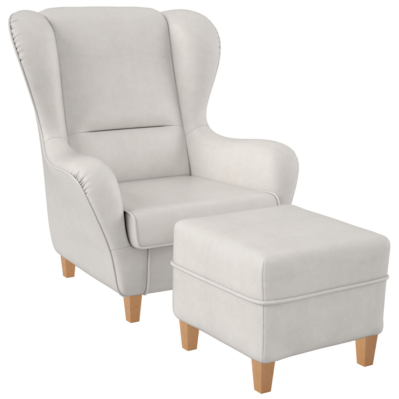 Ohrensessel mit Hocker Sofia Kunstleder Milano weiß