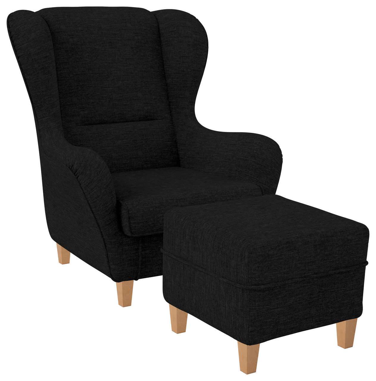 Ohrensessel mit Hocker Sofia Vienna schwarz