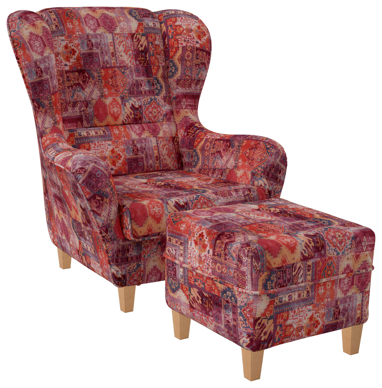 Ohrensessel mit Hocker Sofia Samt Orient rot