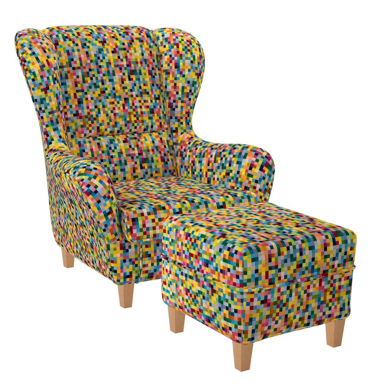 Ohrensessel mit Hocker Sofia Design Pixel bunt
