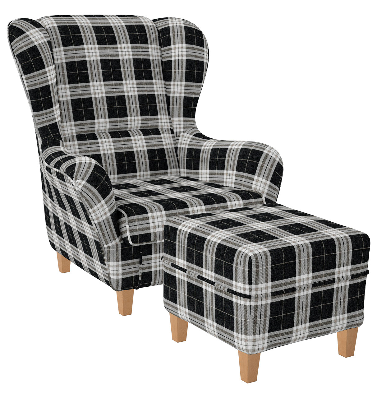 Ohrensessel mit Hocker Sofia Oxford schwarz