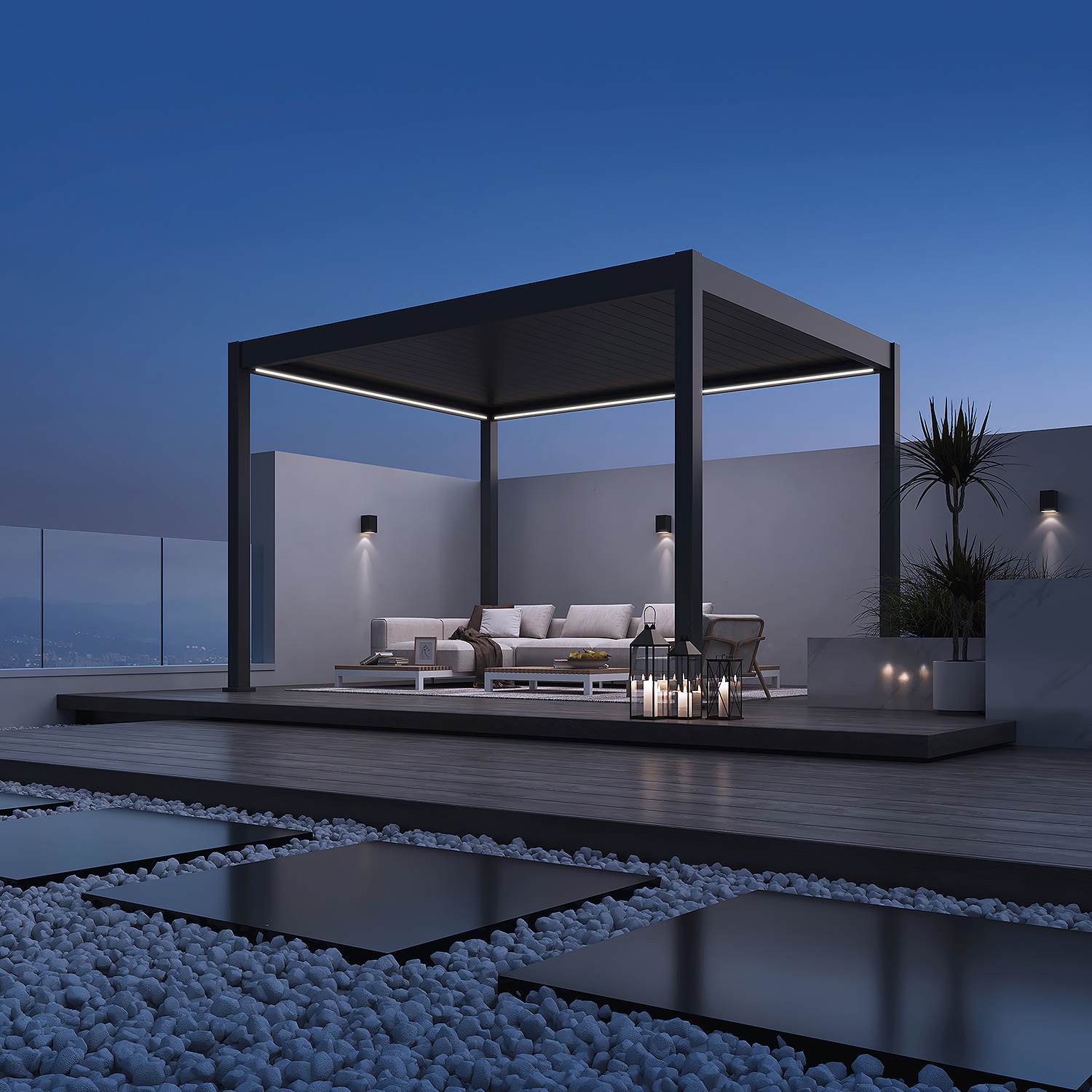 Weide Pergola Deluxe Elektrisch Pavillon Terrassenüberdachung Aluminium LED 3,6x4 M, BxTxH: 400x360x255 cm