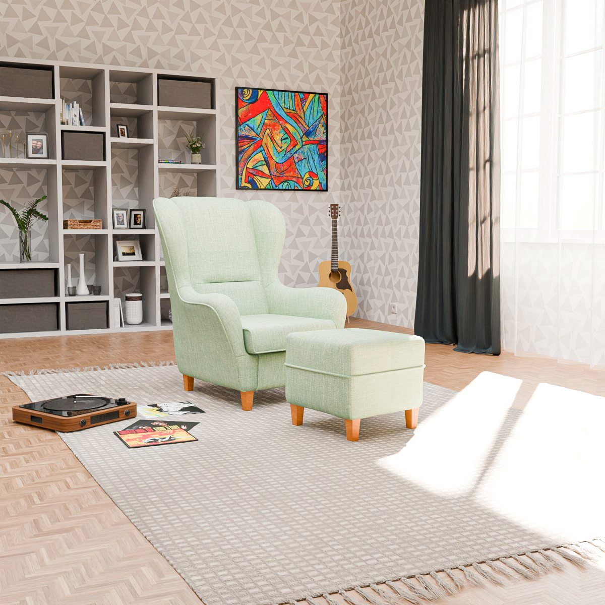 Ohrensessel mit Hocker Sofia Vienna mint