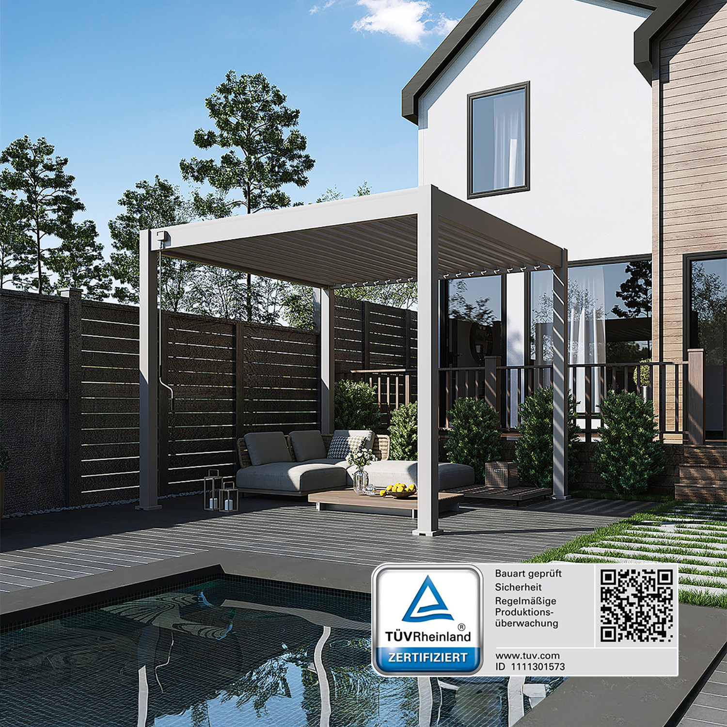 Weide Pergola Classic Pavillon Terrassenüberdachung Aluminium 3 x 3 M Ivory Sand, BxTxH: 300x300x255 cm, (Hochwertigstes Aluminium & verzinkte Stahl-Lamellen, Komplettset)