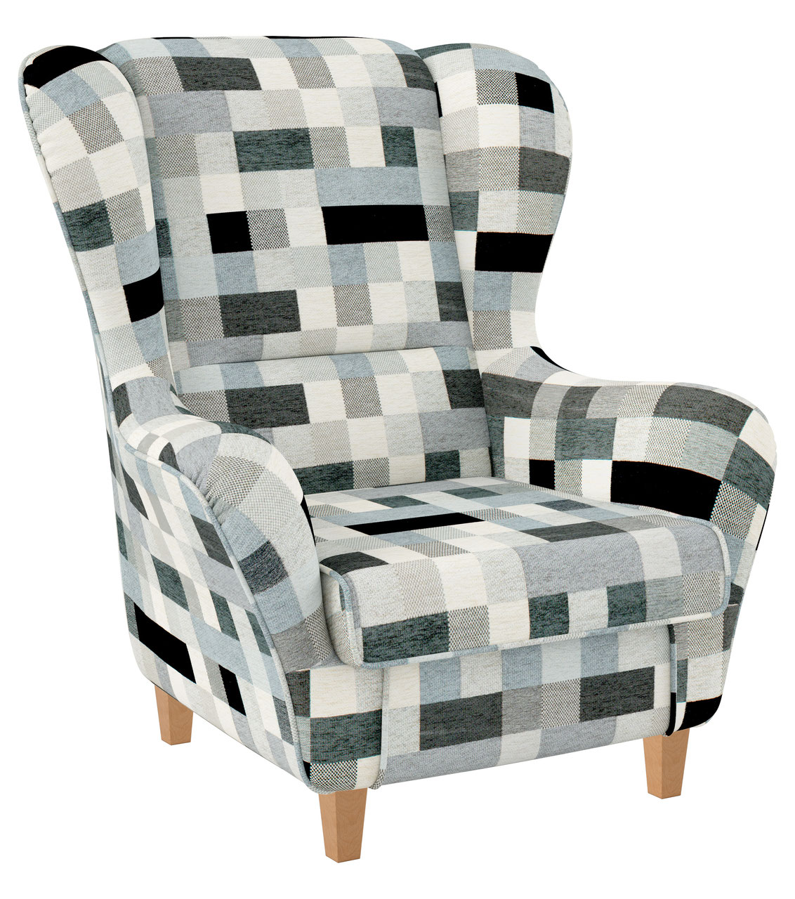 Ohrensessel mit Hocker Sofia Patchwork grau