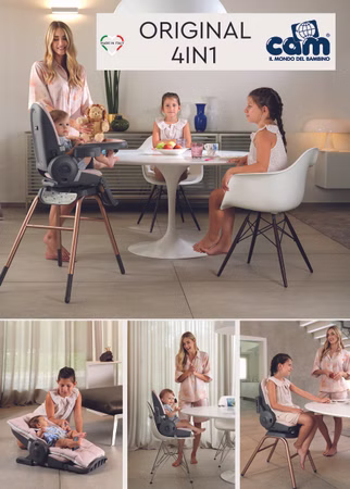 CAM Original 4-in-1 Hochstuhl Ob als Liegesitz für Neugeborene, Hochstuhl Original 4-in-1 für die ersten Mahlzeiten, Sitzerhöhung für größere Kinder oder als bequemer Stuhl beige