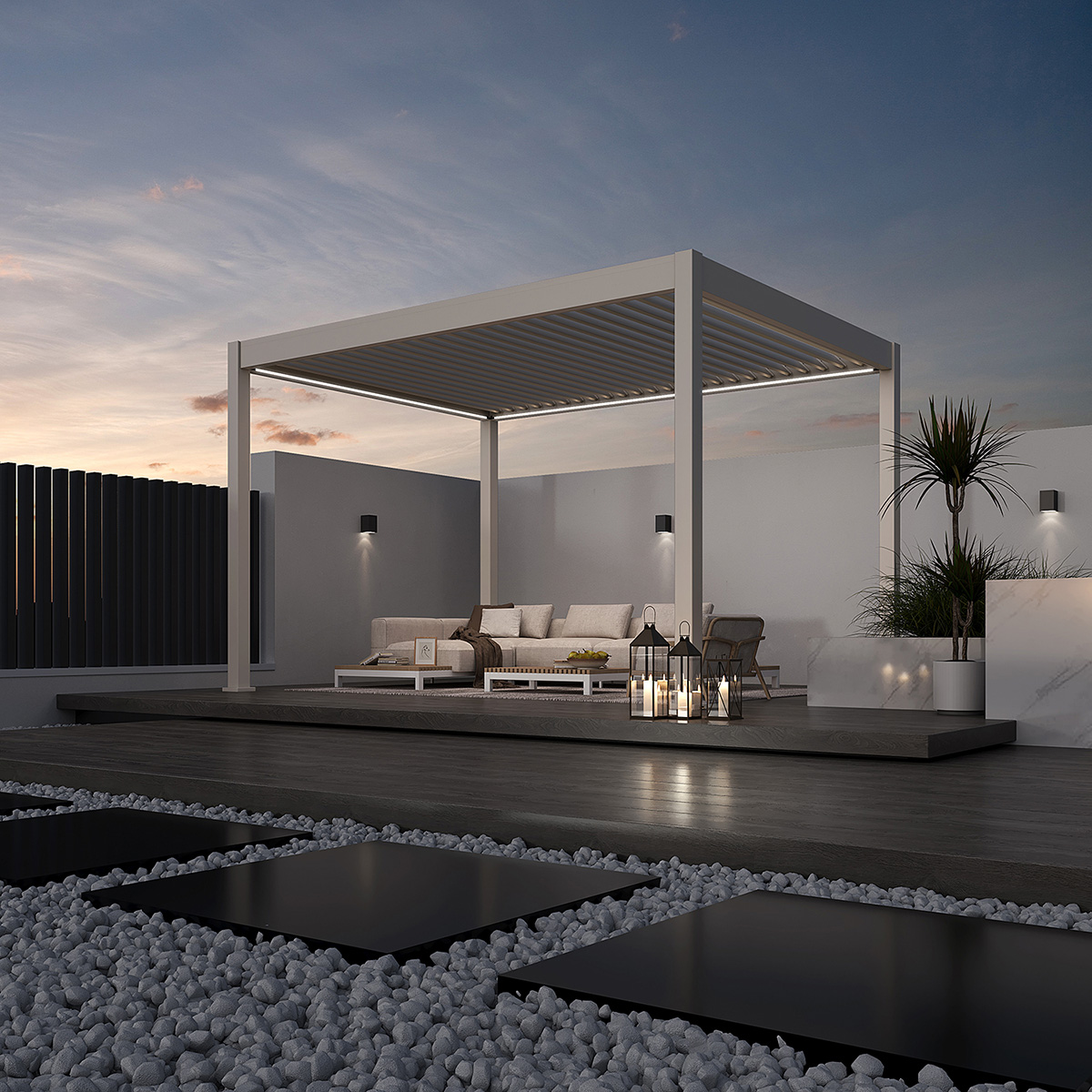 Weide E-Deluxe Plus elektrische Pergola Voll-Aluminium 3x4m mit Lamellendach Ivory Sand
