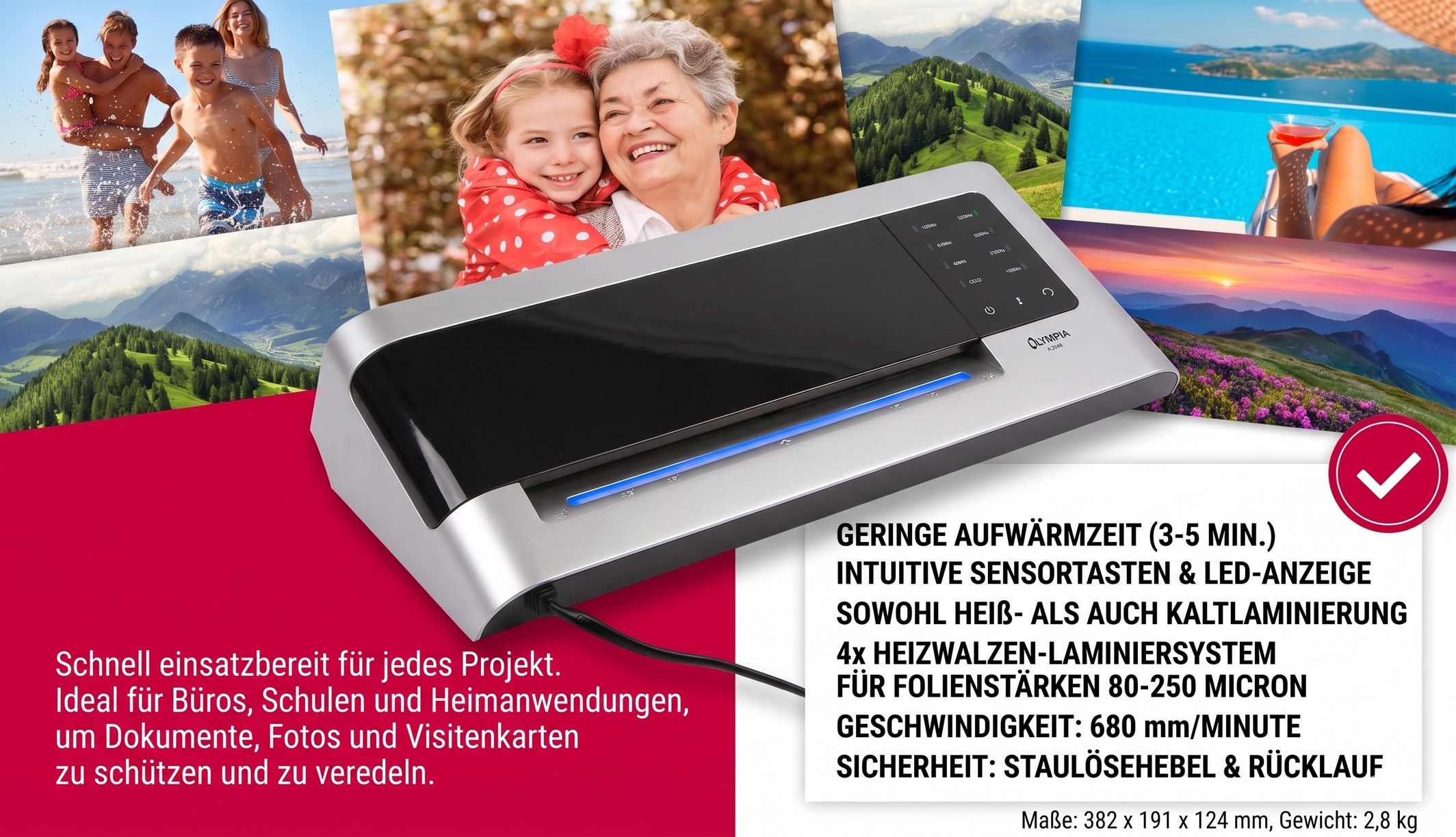 Olympia A 2048 A4 Laminiergerät Profi Laminiermaschine Schnell Heiß Kalt 4 Heizwalzen 80-250 Mic Olympia A 2048 A4 Laminiergerät Profi Laminiermaschine Schnell Heiß Kalt 4 Heizwalzen 80-250 Mic