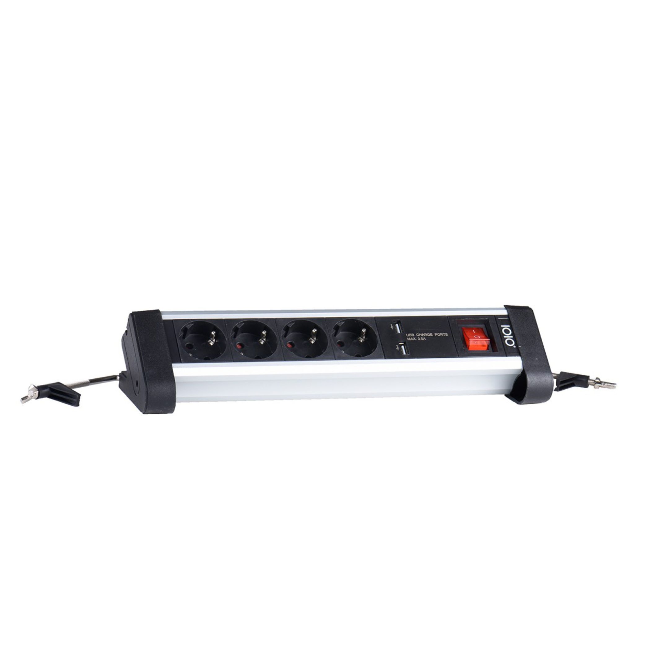 IOIO SL 2425U Aluminium 4-fach Schreibtisch Steckdosenleiste mit 2 x USB Ladefunktion IOIO SL 2425U Aluminium 4-fach Schreibtisch Steckdosenleiste mit 2 x USB Ladefunktion