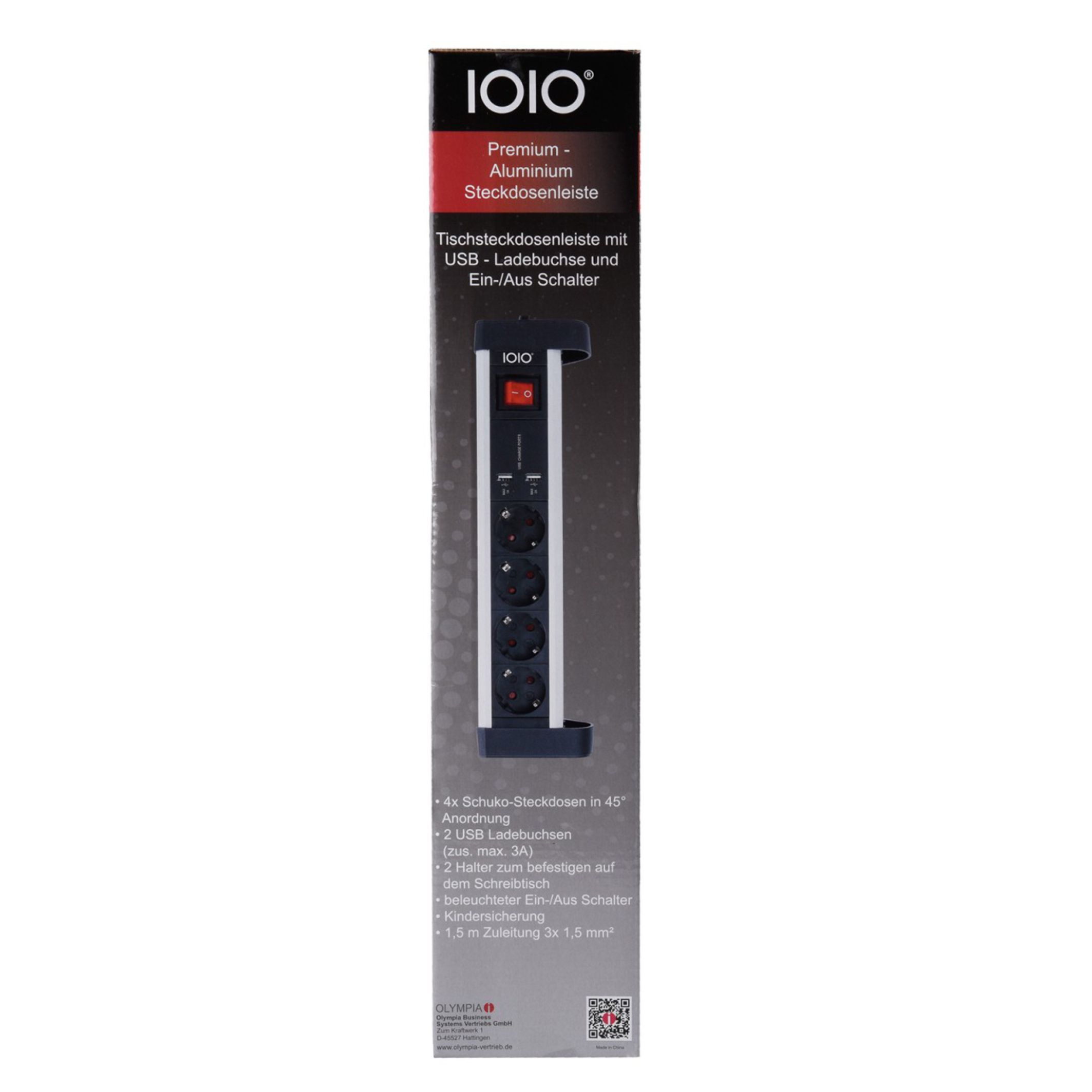 IOIO SL 2425U Aluminium 4-fach Schreibtisch Steckdosenleiste mit 2 x USB Ladefunktion IOIO SL 2425U Aluminium 4-fach Schreibtisch Steckdosenleiste mit 2 x USB Ladefunktion
