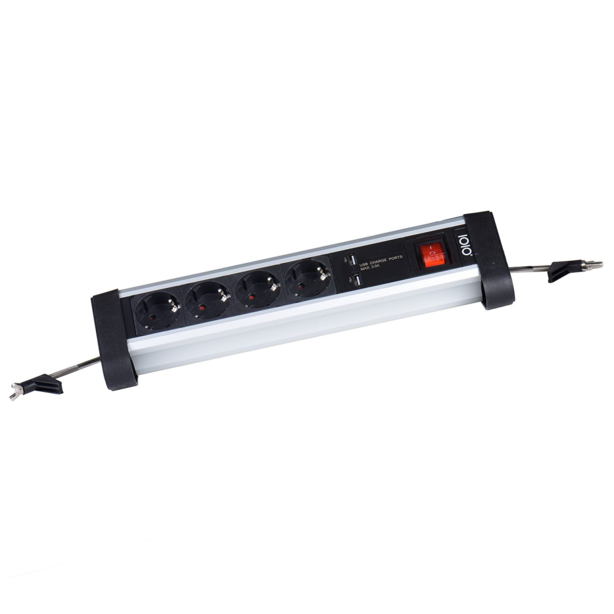 IOIO SL 2425U Aluminium 4-fach Schreibtisch Steckdosenleiste mit 2 x USB Ladefunktion IOIO SL 2425U Aluminium 4-fach Schreibtisch Steckdosenleiste mit 2 x USB Ladefunktion