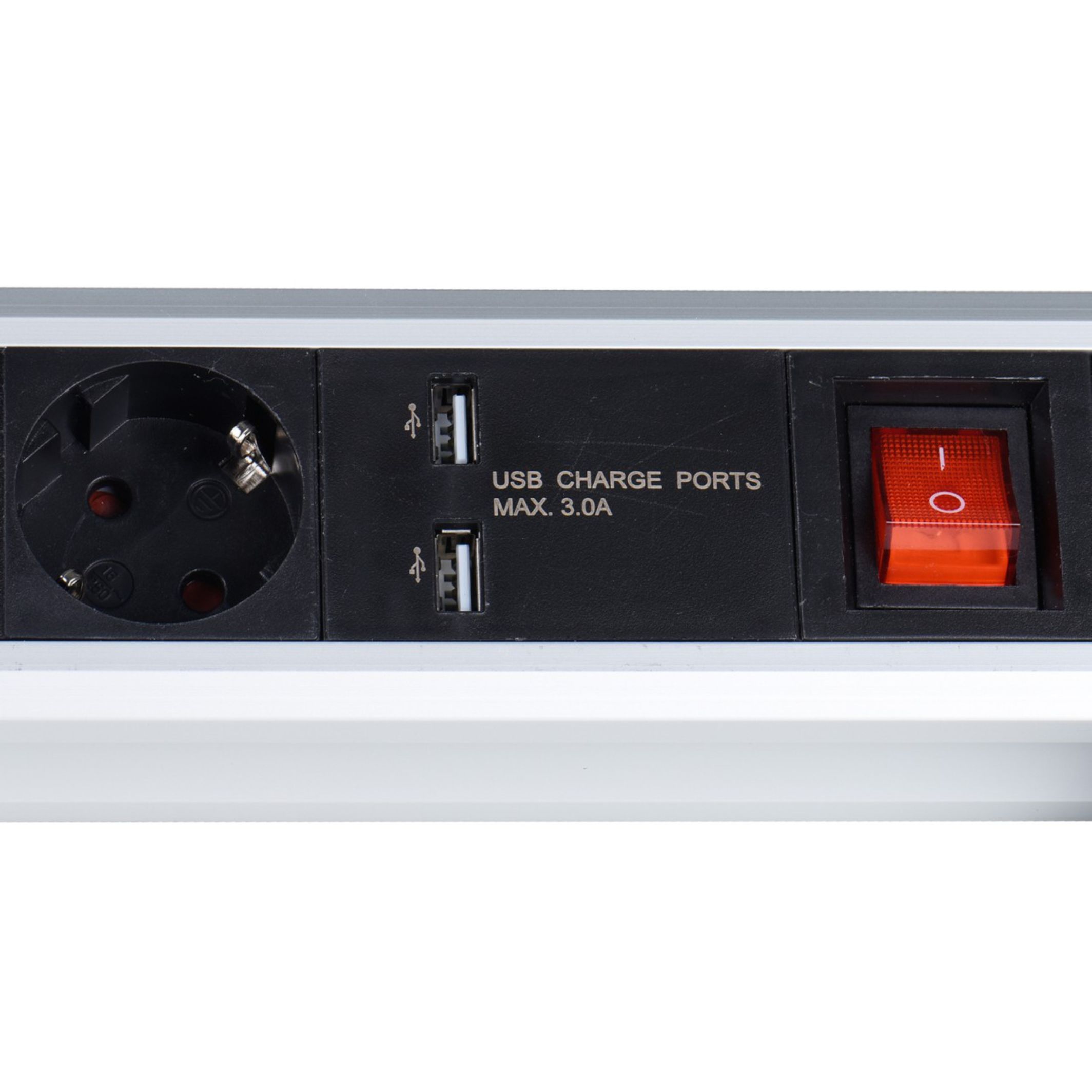 IOIO SL 2425U Aluminium 4-fach Schreibtisch Steckdosenleiste mit 2 x USB Ladefunktion IOIO SL 2425U Aluminium 4-fach Schreibtisch Steckdosenleiste mit 2 x USB Ladefunktion