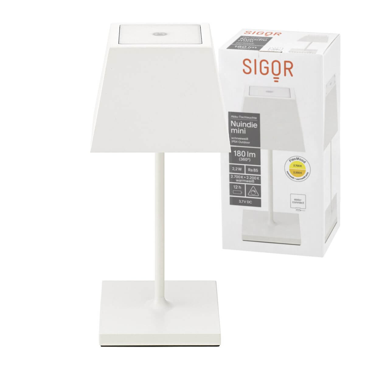 Nuindie mini LED Akku Tischleuchte Außentischleuchte IP54 weiß eckig Sigor Tischlampe Nuindie mini LED Akku Tischleuchte Außentischleuchte IP54 weiß eckig Sigor Tischlampe