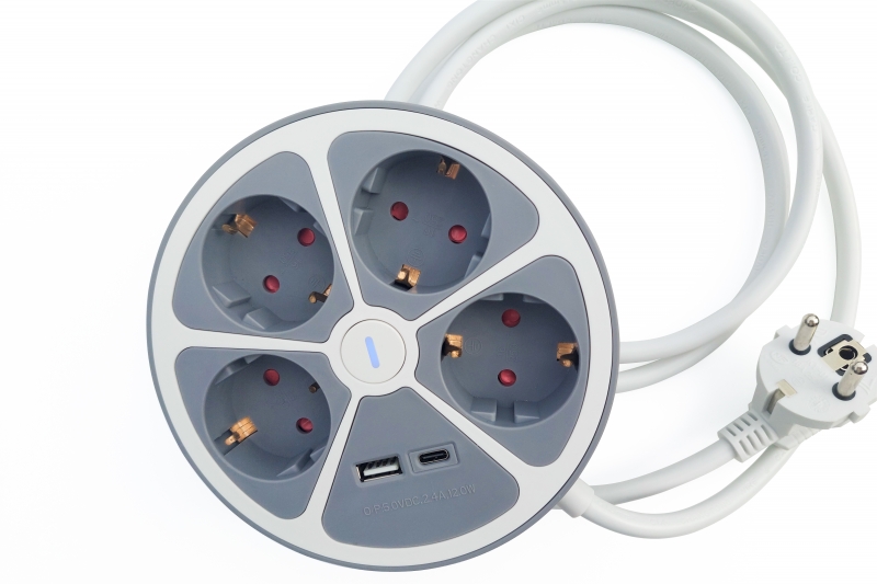 Technaxx Steckdosenleiste Rund 4-fach USB-C & USB-A Grau TX-262 | 3680W Design-Leiste Technaxx Steckdosenleiste Rund 4-fach USB-C & USB-A Grau TX-262 | 3680W Design-Leiste