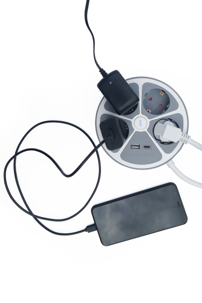 Technaxx Steckdosenleiste Rund 4-fach USB-C & USB-A Grau TX-262 | 3680W Design-Leiste Technaxx Steckdosenleiste Rund 4-fach USB-C & USB-A Grau TX-262 | 3680W Design-Leiste