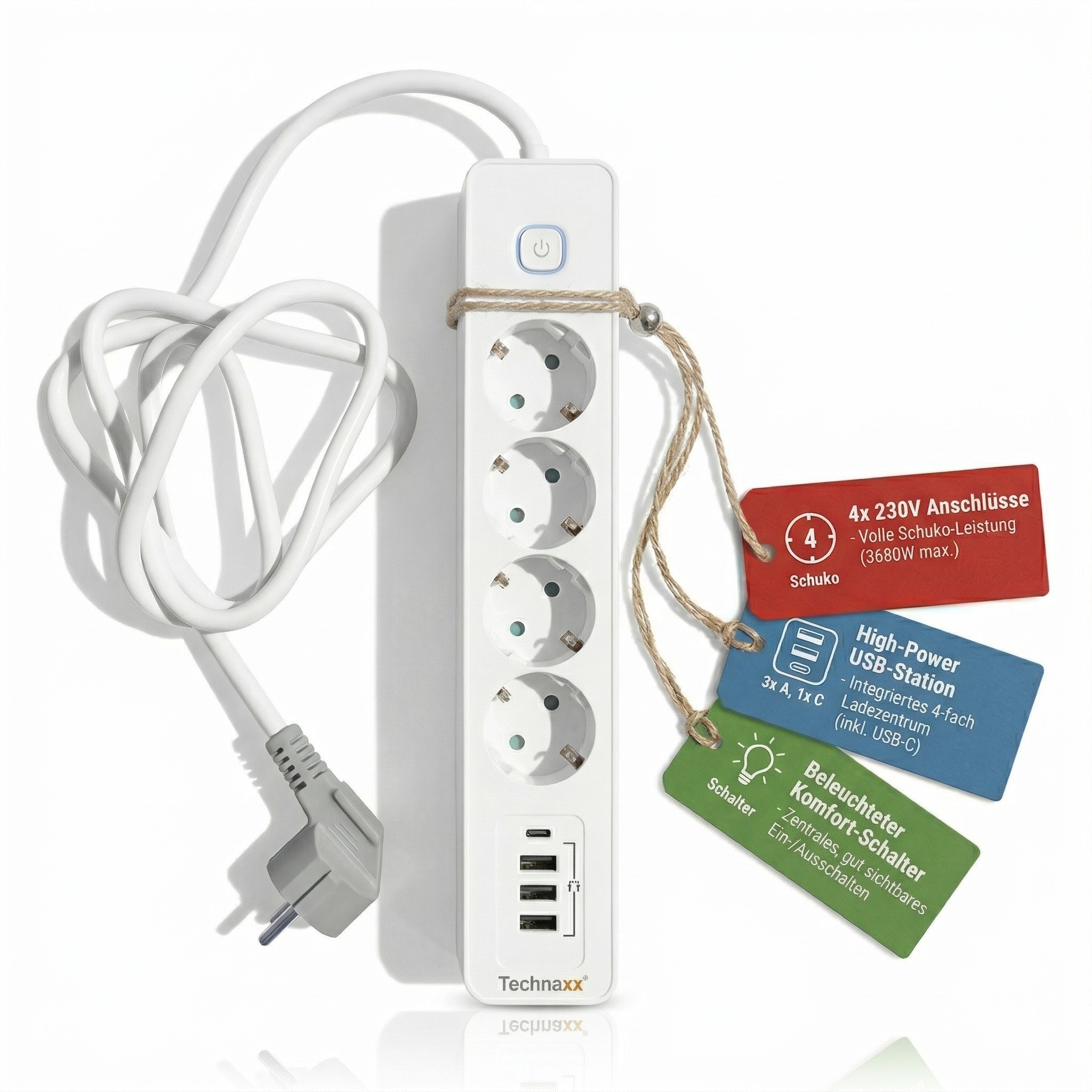 Technaxx 4-fach Steckdosenleiste 4x USB-Ports (1x USB-C) Schalter Kinderschutz Technaxx 4-fach Steckdosenleiste 4x USB-Ports (1x USB-C) Schalter Kinderschutz