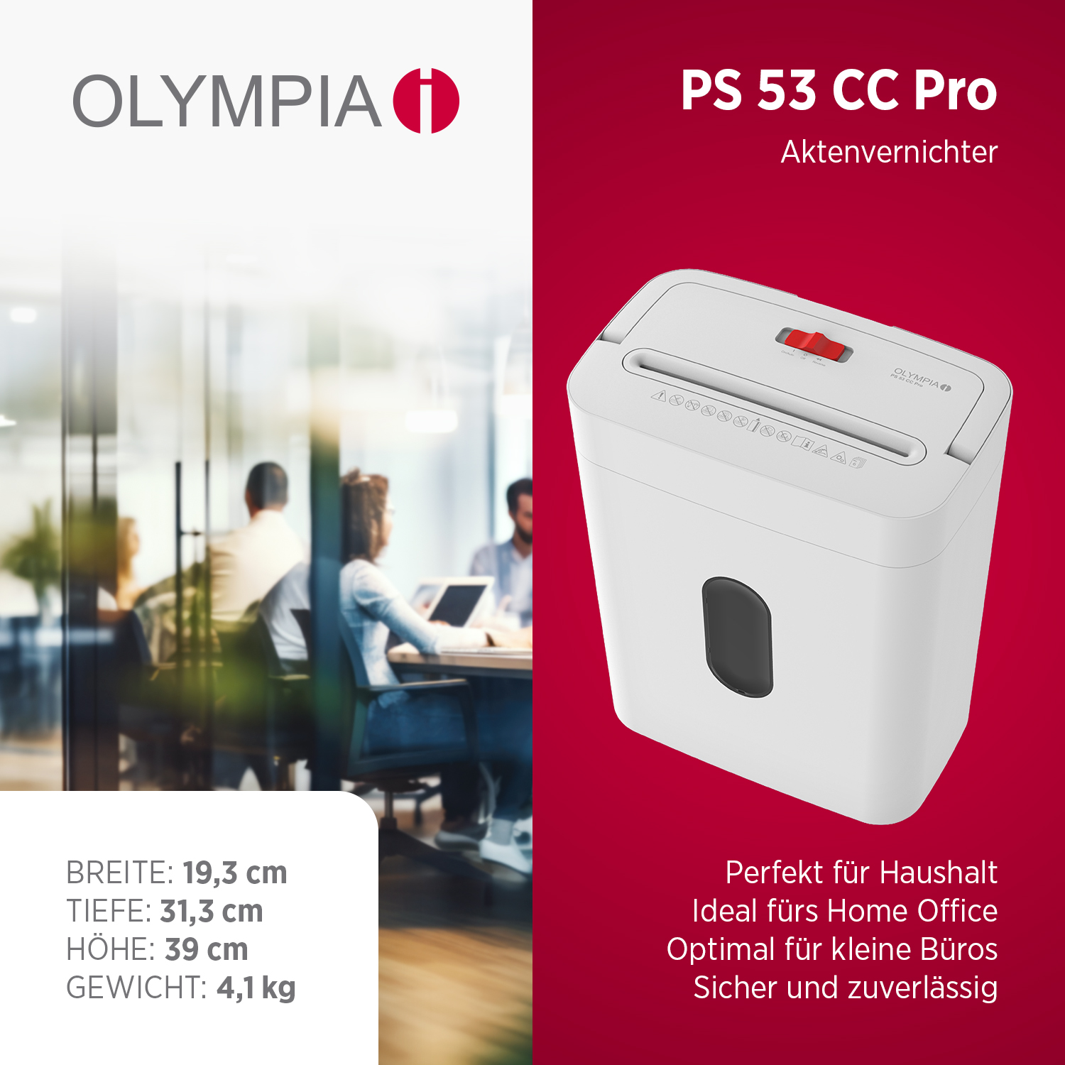 Olympia PS 53 CC Pro Aktenvernichter Partikelschnitt 4x38 mm 6 Blatt Olympia PS 53 CC Pro Aktenvernichter Partikelschnitt 4x38 mm 6 Blatt
