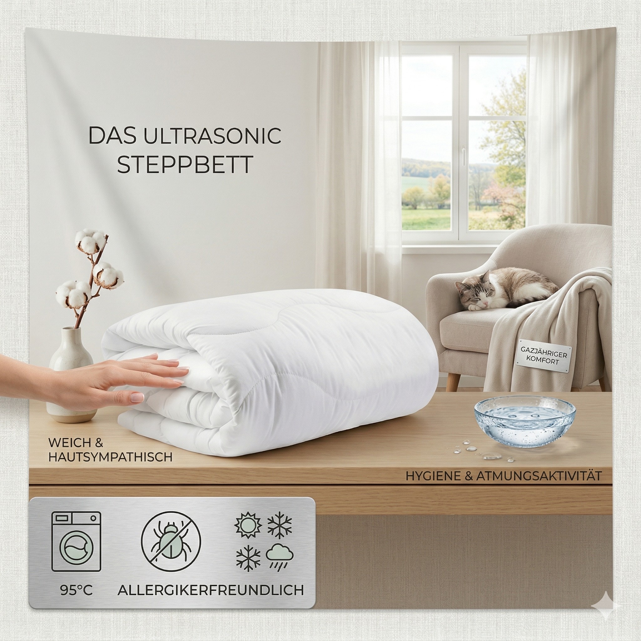 Premium Mikrofaser Steppbett Ultrasonic 135 × 200 cm, leicht & pflegeleicht Premium Mikrofaser Steppbett Ultrasonic 135 × 200 cm, leicht & pflegeleicht