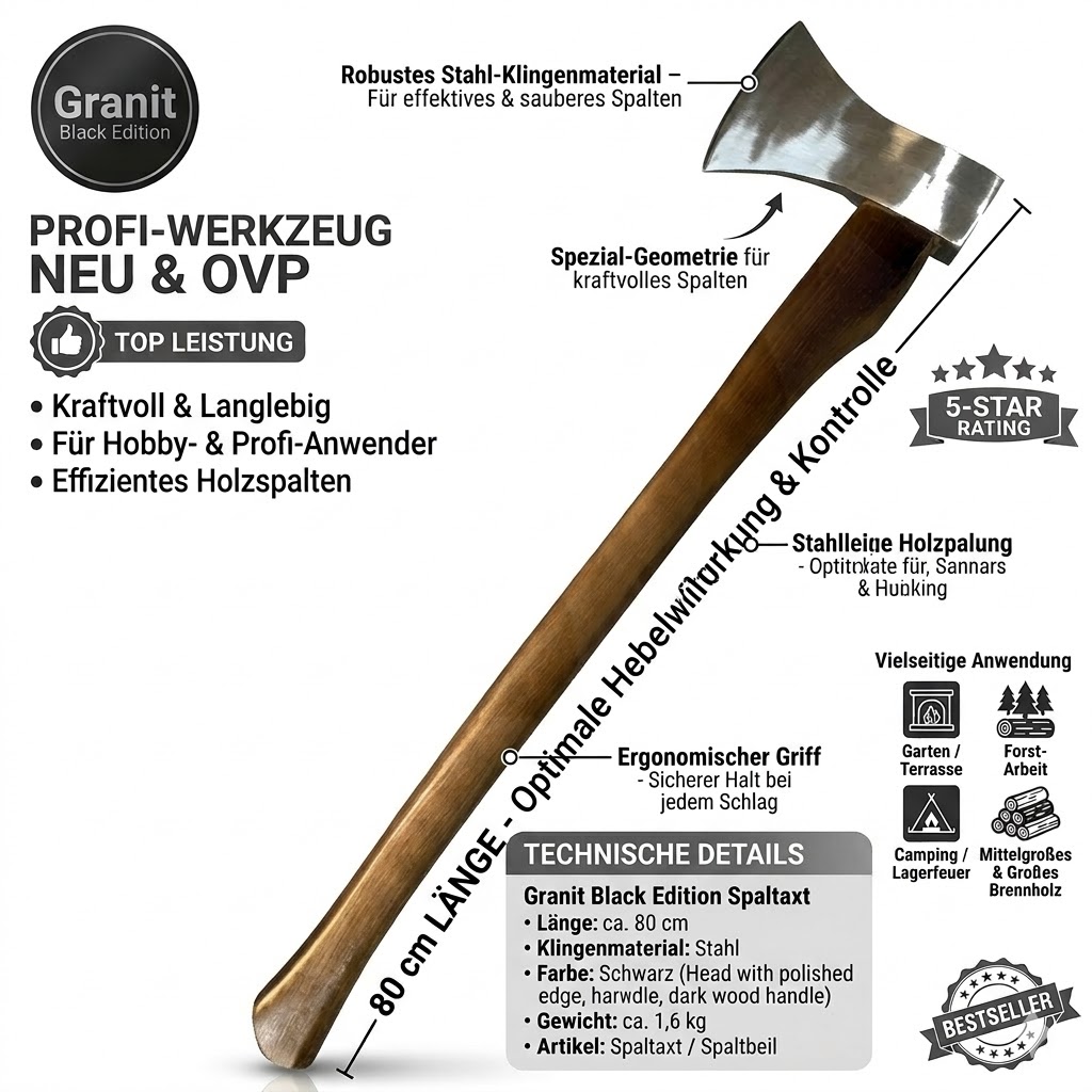 Granit Black Edition Spaltaxt 80 cm – Spaltbeil Holz spalten Garten Forst Outdoor Granit Black Edition Spaltaxt 80 cm – Spaltbeil Holz spalten Garten Forst Outdoor