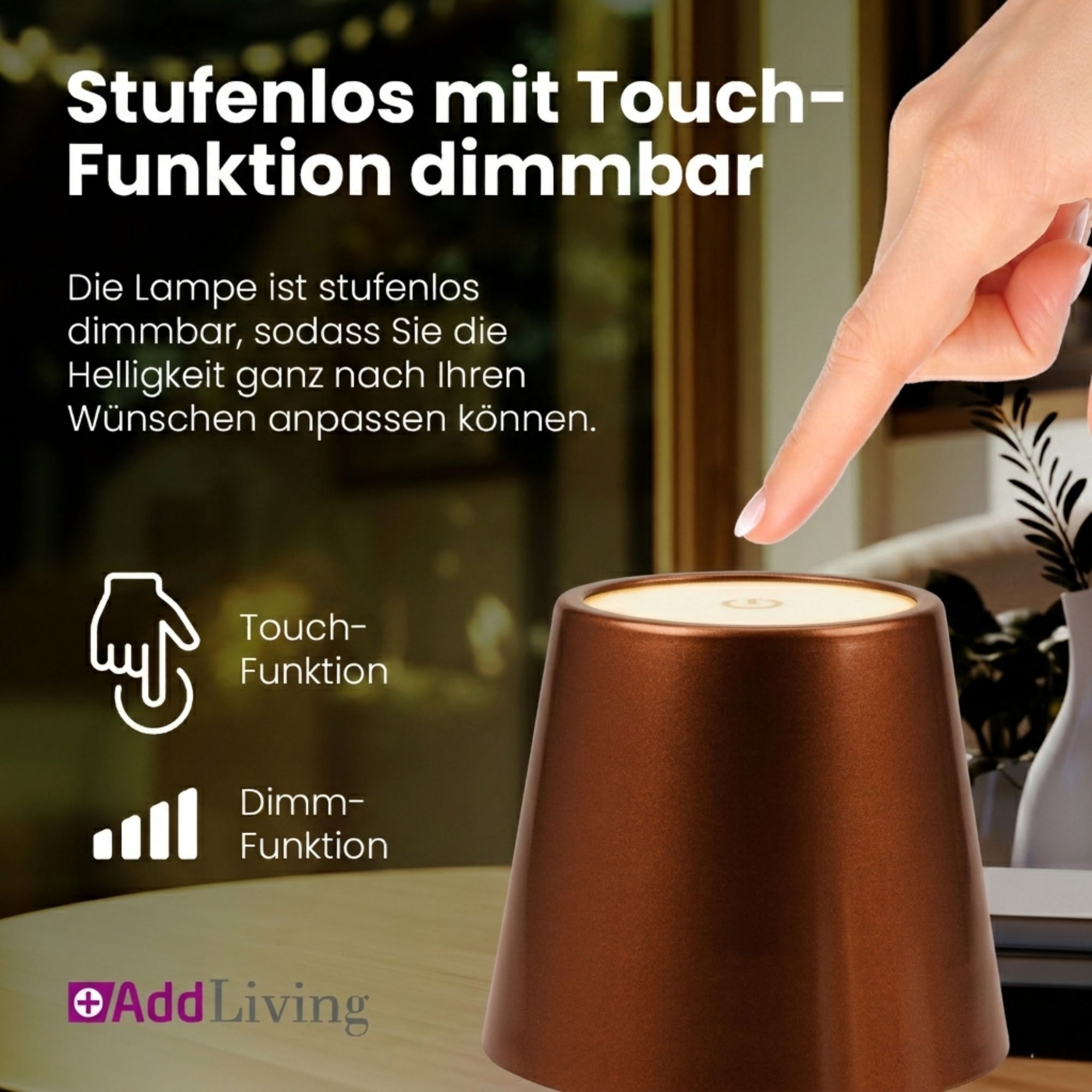LED Flaschenlampe Bottle Light V2442 – Dimmbare Deko-Leuchte mit 3 Lichtfarben und TOUCH-Funktion für Innen & Außen Bronze LED Flaschenlampe Bottle Light V2442 – Dimmbare Deko-Leuchte mit 3 Lichtfarben und TOUCH-Funktion für Innen & Außen Bronze