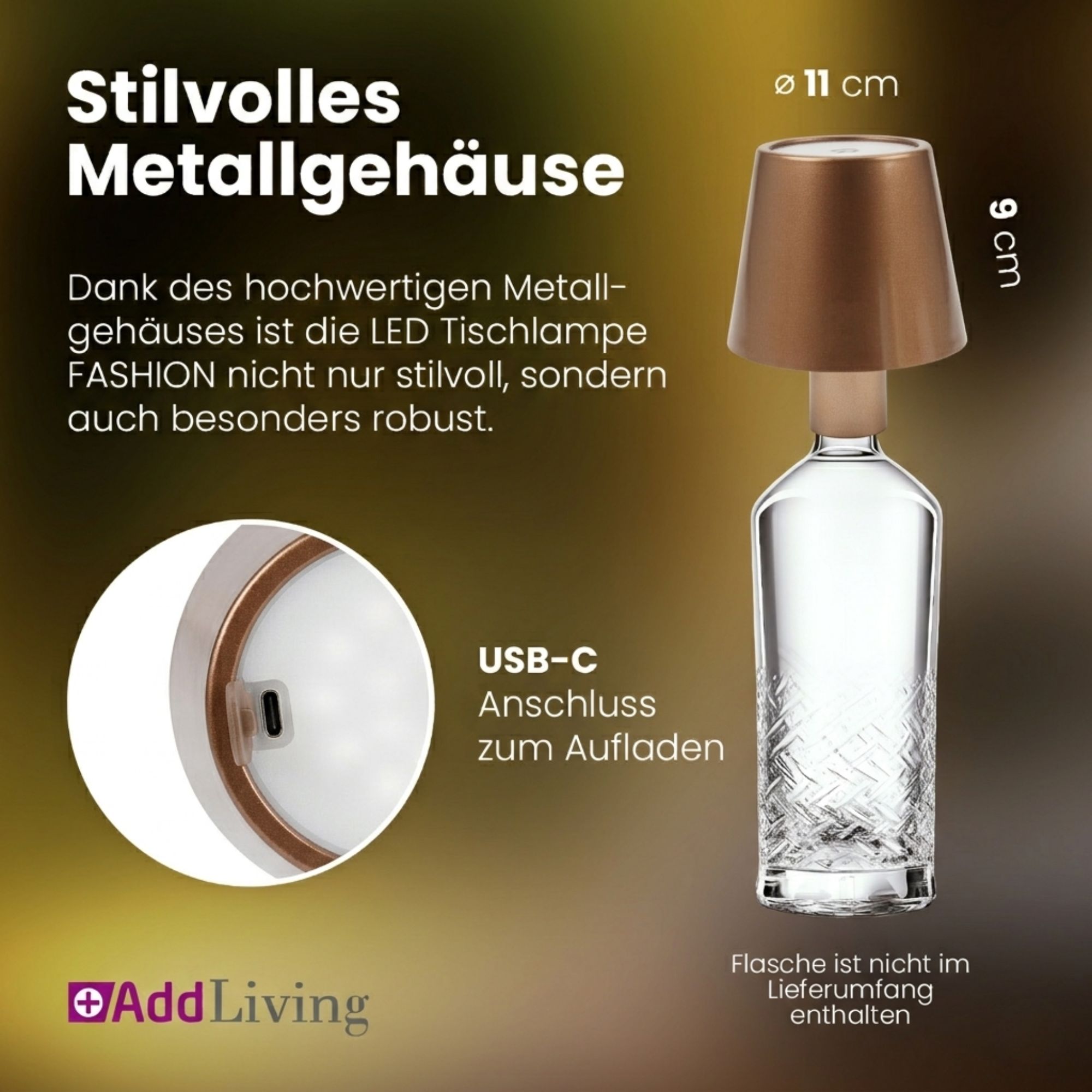 LED Flaschenlampe Bottle Light V2442 – Dimmbare Deko-Leuchte mit 3 Lichtfarben und TOUCH-Funktion für Innen & Außen Bronze LED Flaschenlampe Bottle Light V2442 – Dimmbare Deko-Leuchte mit 3 Lichtfarben und TOUCH-Funktion für Innen & Außen Bronze