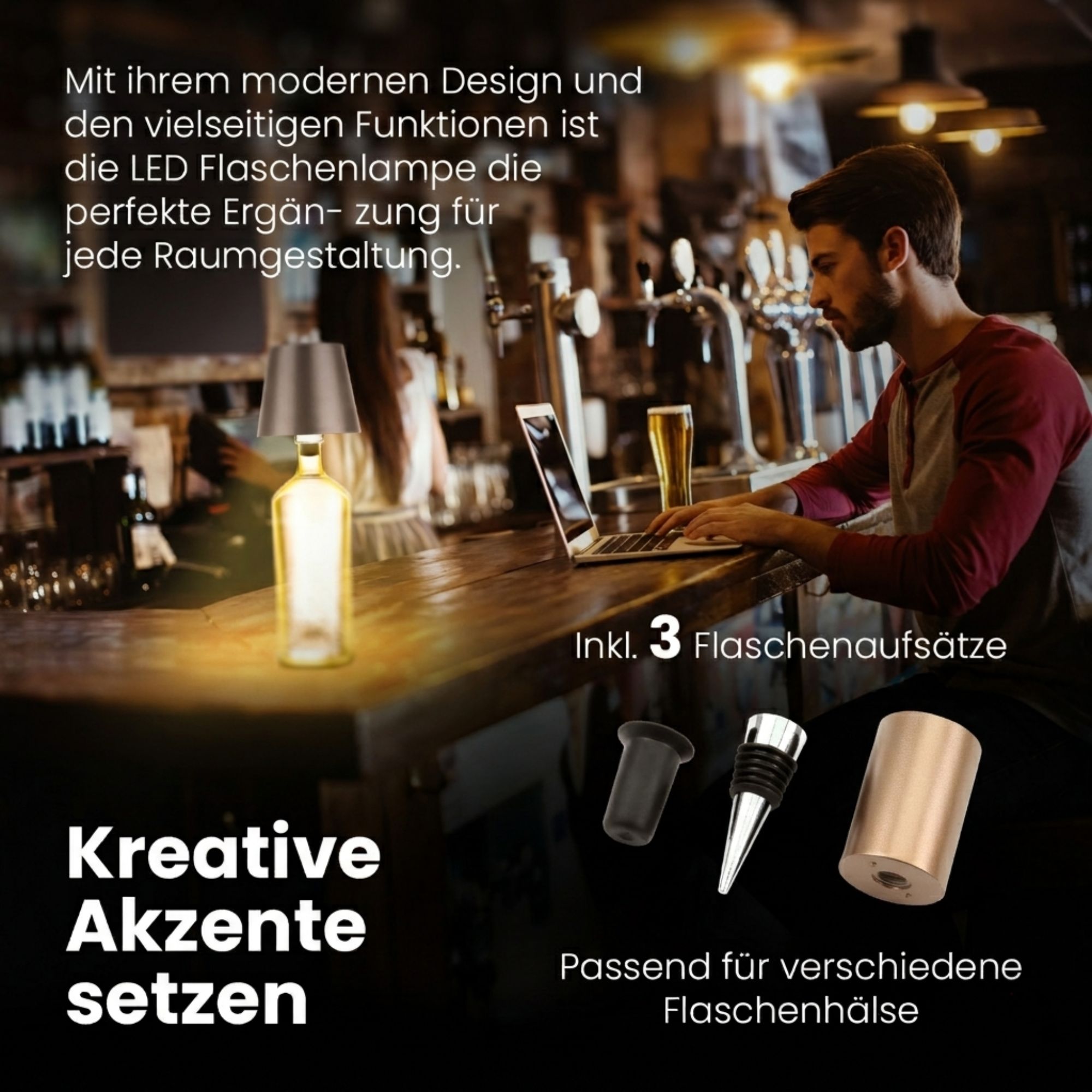 LED Flaschenlampe Bottle Light V2442 – Dimmbare Deko-Leuchte mit 3 Lichtfarben und TOUCH-Funktion für Innen & Außen Bronze LED Flaschenlampe Bottle Light V2442 – Dimmbare Deko-Leuchte mit 3 Lichtfarben und TOUCH-Funktion für Innen & Außen Bronze