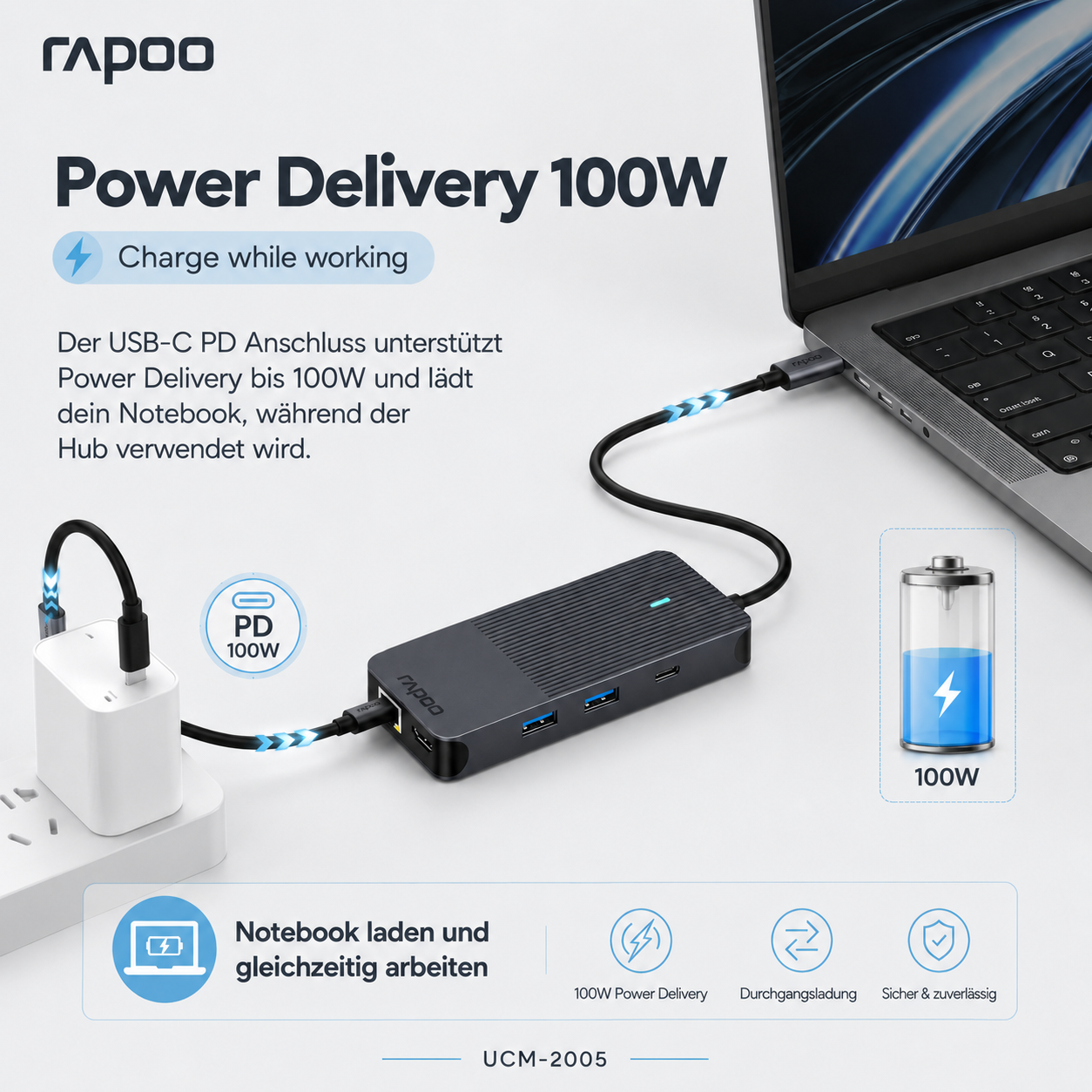 USB-C Multiport Adapter 10-in-1 Rapoo UCM-2005 mit Dual HDMI 4K, PD 100W, Gigabit, SD, USB 5Gbps USB-C Multiport Adapter 10-in-1 Rapoo UCM-2005 mit Dual HDMI 4K, PD 100W, Gigabit, SD, USB 5Gbps