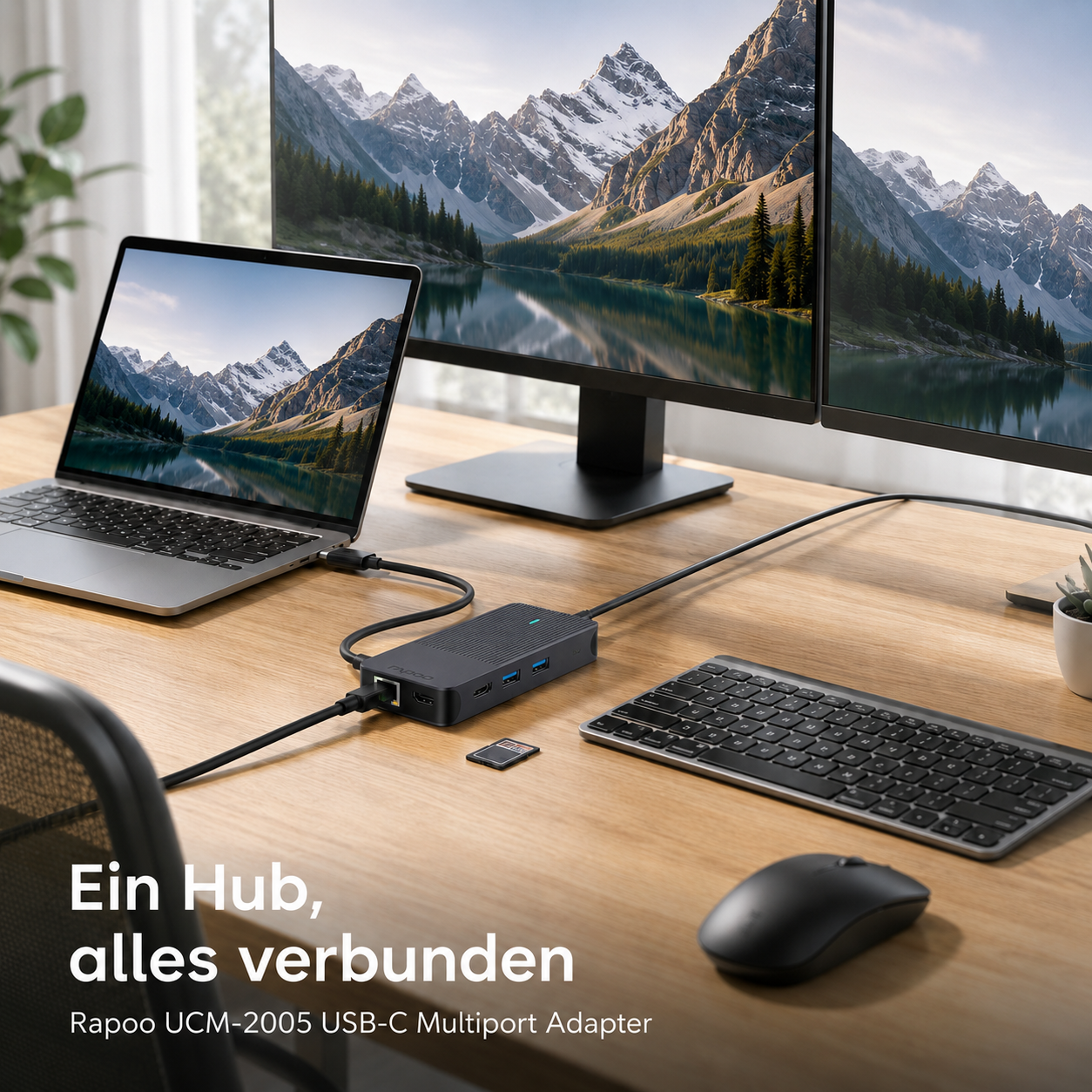USB-C Multiport Adapter 10-in-1 Rapoo UCM-2005 mit Dual HDMI 4K, PD 100W, Gigabit, SD, USB 5Gbps USB-C Multiport Adapter 10-in-1 Rapoo UCM-2005 mit Dual HDMI 4K, PD 100W, Gigabit, SD, USB 5Gbps