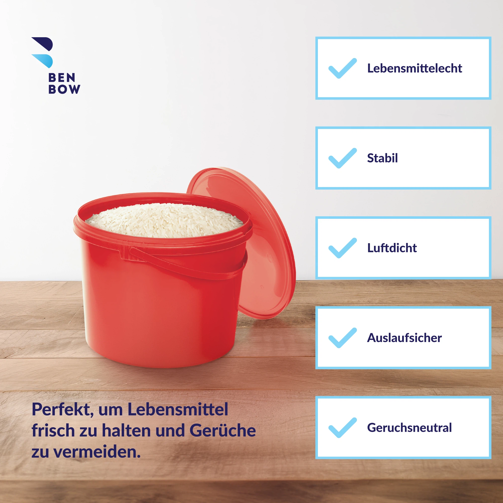 Eimer mit Deckel 30 20 10 1 0,5 L Rot Lebensmittelecht Eimer