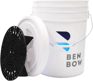 BENBOW Premium Set: Wascheimer 20L Weiß|Schwarz, Deckel, Schmutzsieb, Eimerwagen, Größe: W Eimer + Schmutzsieb + Deckel