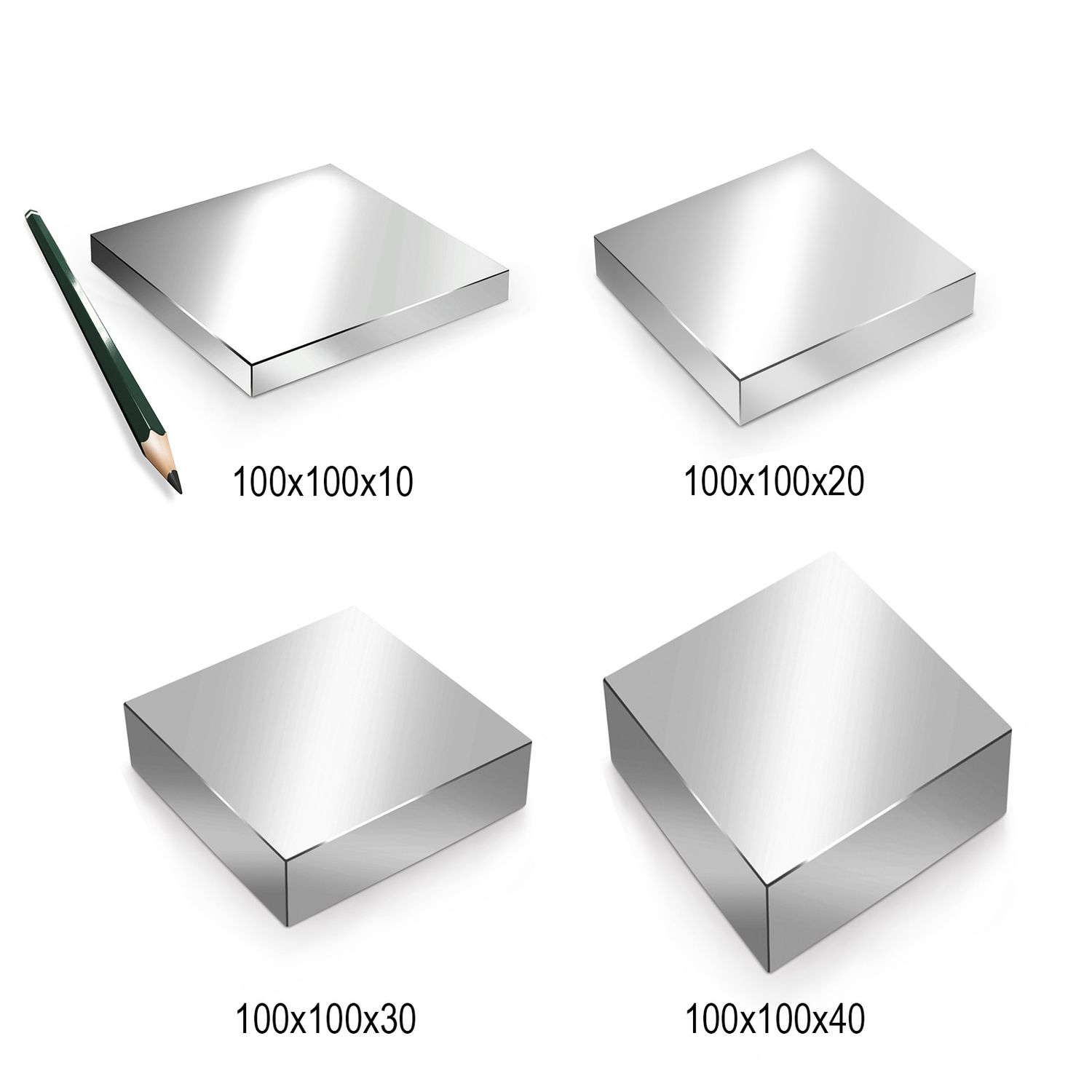 Neodym Quadermagnet, 20x20x1mm, vernickelt, selbstklebend, Grade N35