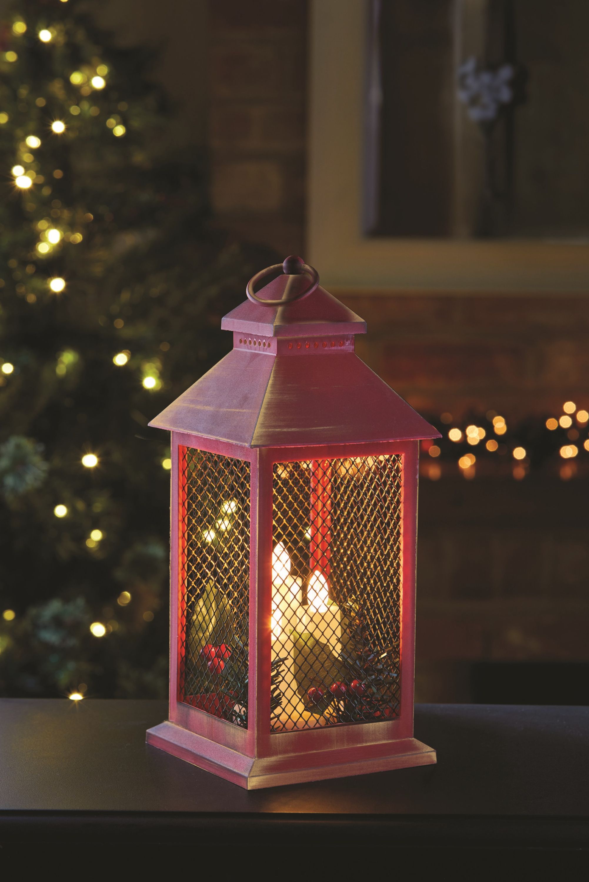 Deko Laterne Weihnachten 3 Modelle mit LED Kerze und Batterie Timer 32 cm hoch