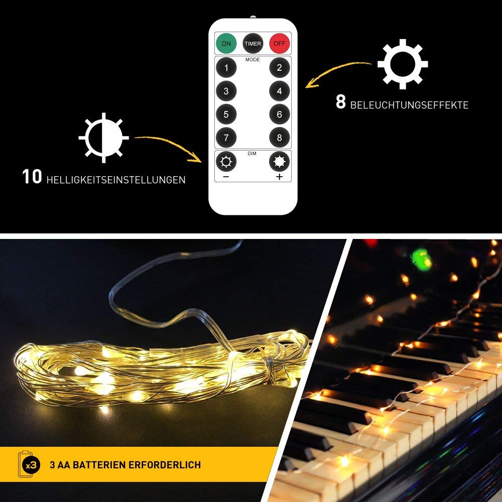 Micro Lichterkette mit Fernbedienung und Timer Silberdraht biegbar 50 o 100 LED