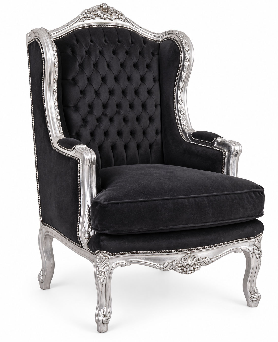 Ohrensessel Barock Silber Schwarz Ohrenbackensessel