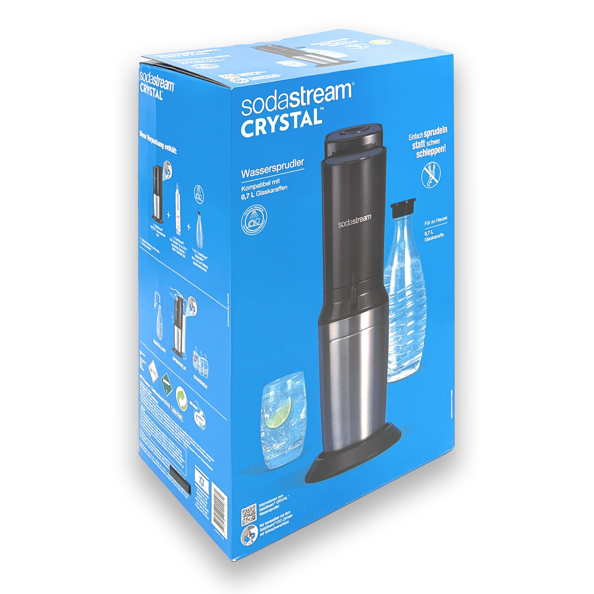 SodaStream Crystal 2.0, Wassersprudler inkl. 1 Zylinder und 1 Glaskaraffe 0,6L, Titan/Silber
