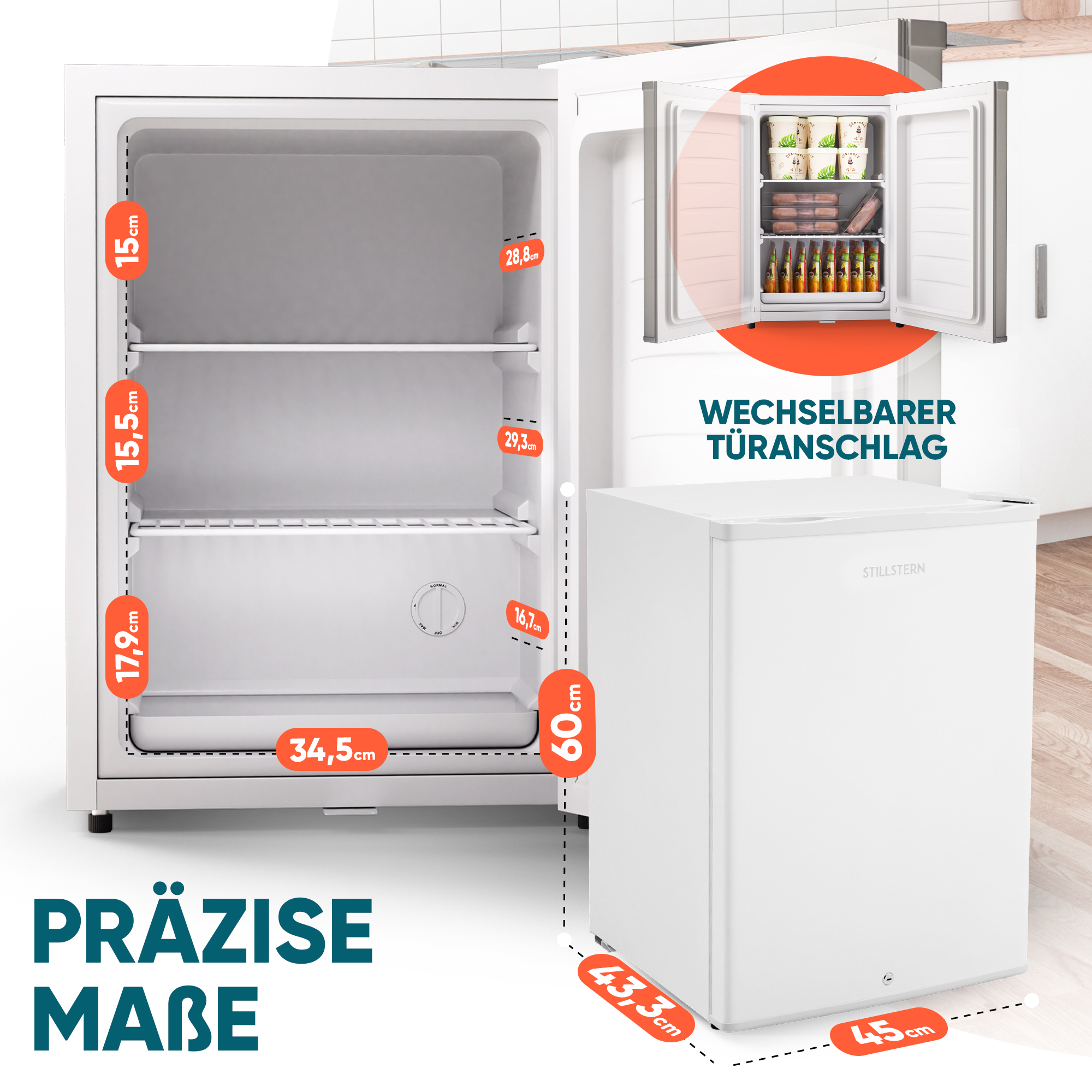Mini-Gefrierschrank mit Schloss E 42L, 4-Sterne, Leise, Gefrierbox, Weiß